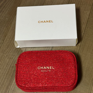 정품) 샤넬 뷰티 레드 트위드 파우치 여행용 파우치