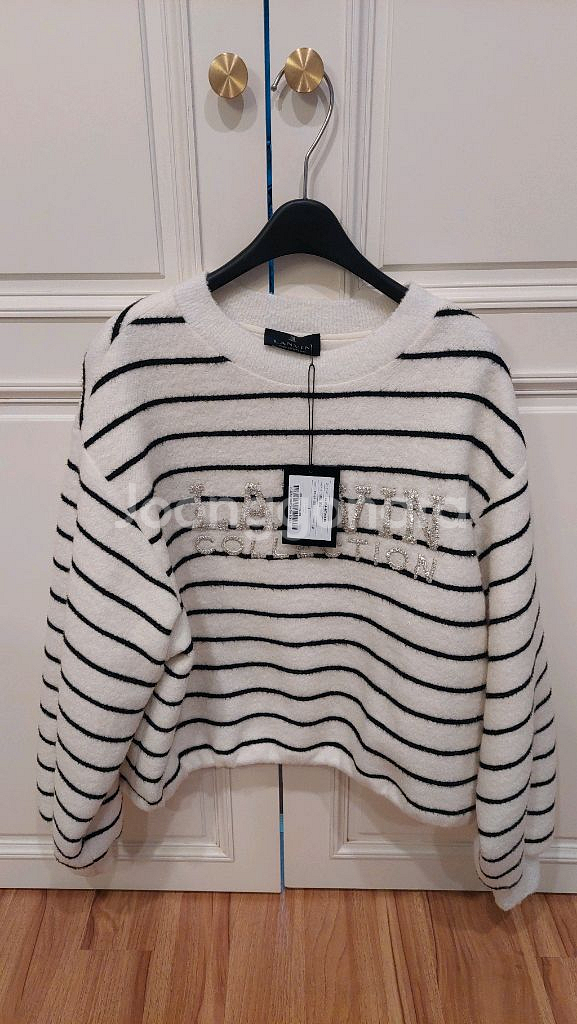 한섬 랑방 [새옷]울블렌드글리터 비즈스트라잎탑--4