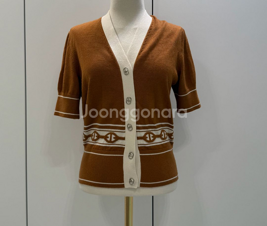 정품 에르메스 카멜 실크 캐시미어 샹달 가디건 34--0