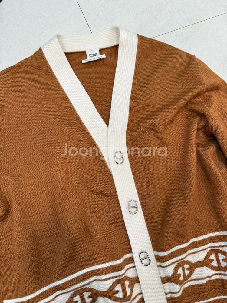 정품 에르메스 카멜 실크 캐시미어 샹달 가디건 34--2