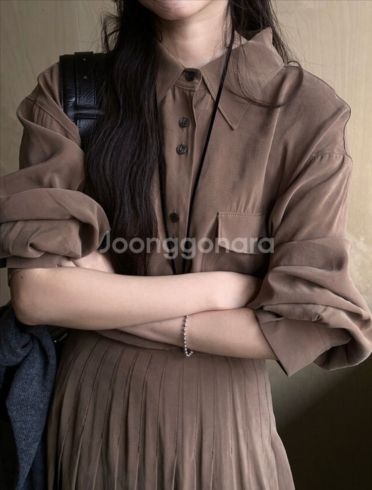 킨다베이지 큐브라 셔츠 스커트 셋업--4