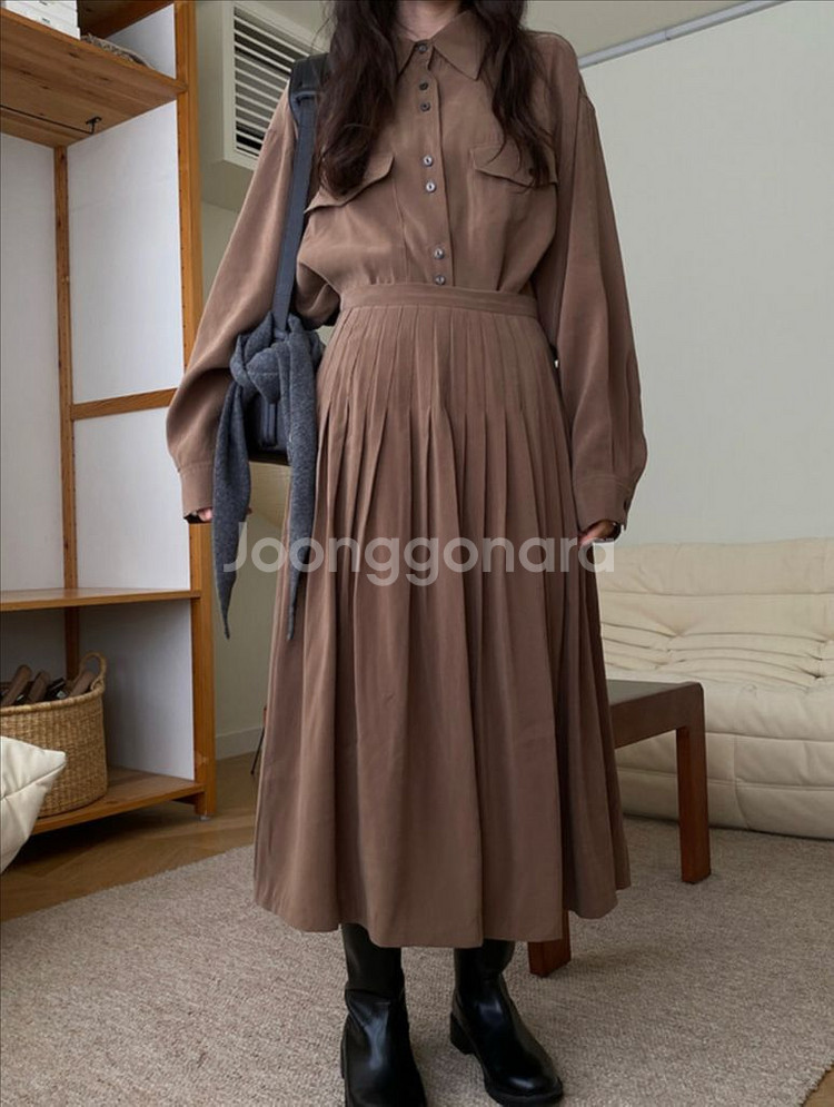 킨다베이지 큐브라 셔츠 스커트 셋업--0