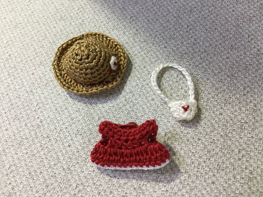 [실바니안 뜨개옷] 밀집모자 빨강 원피스 가방 세트 이미지