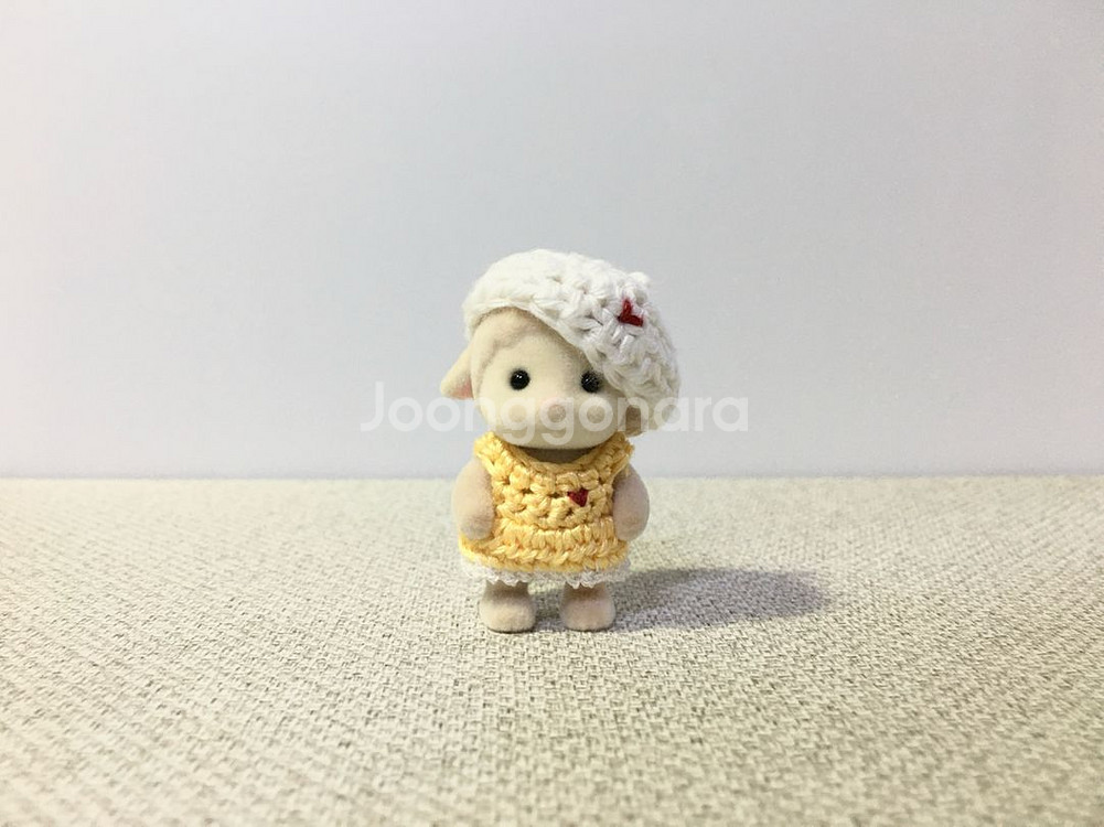 [실바니안 뜨개옷] 노랑 원피스 베레모 세트--0