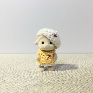 [실바니안 뜨개옷] 노랑 원피스 베레모 세트