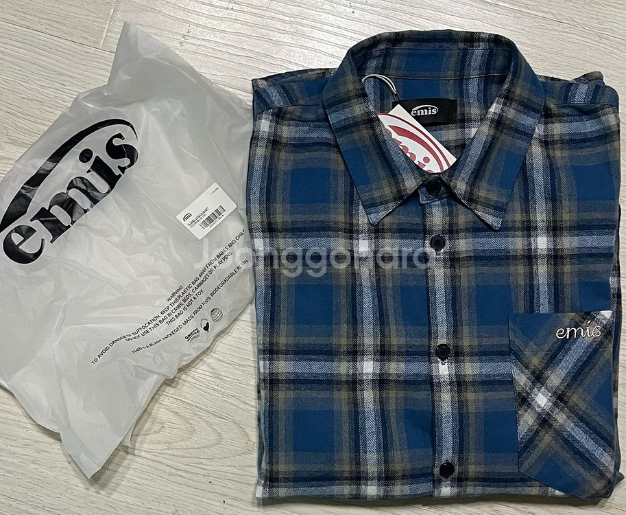 EMIS 이미스 체크 셔츠 블루 M사이즈--1