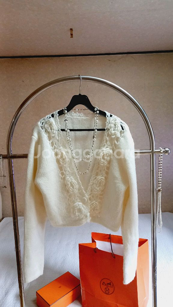 장미 장식 니트가디건--0