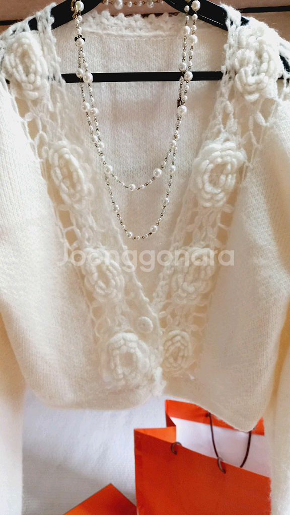 장미 장식 니트가디건--1