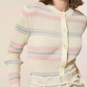 한섬 랑방 스트라이프 리브드 가디건