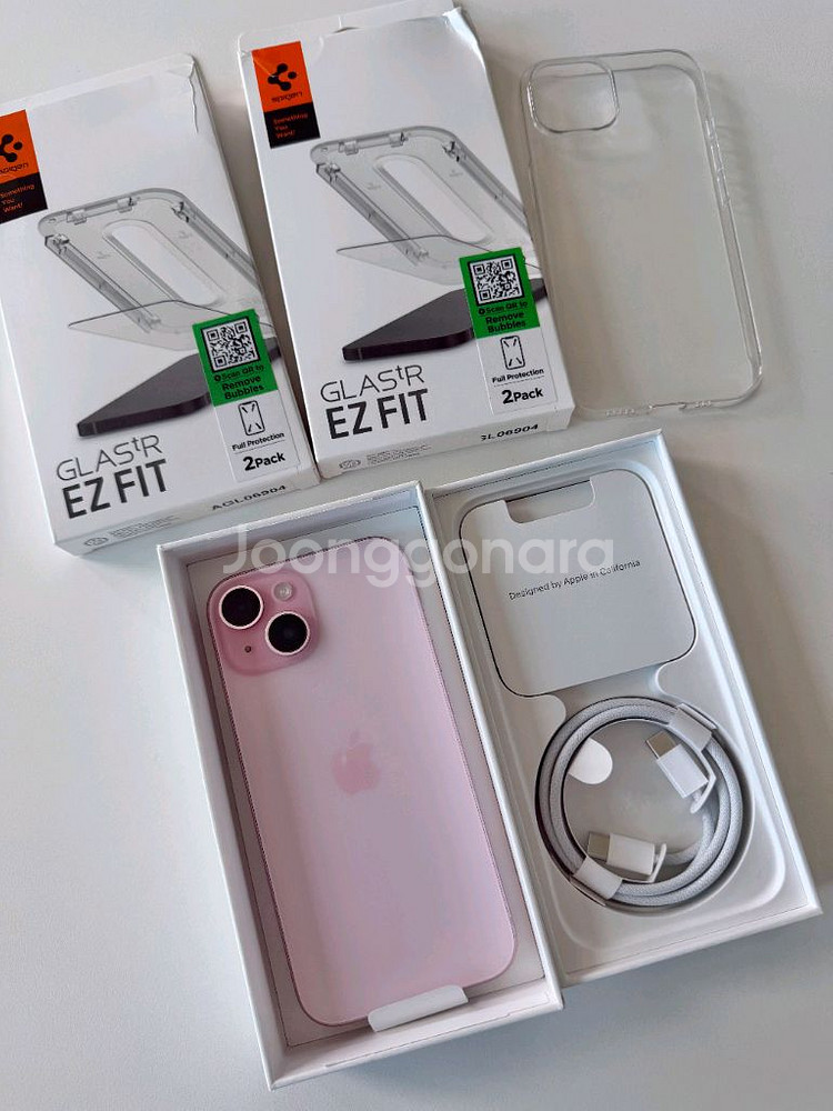 아이폰15 핑크 128gb S+급 풀박 에어쟈켓 필름--0