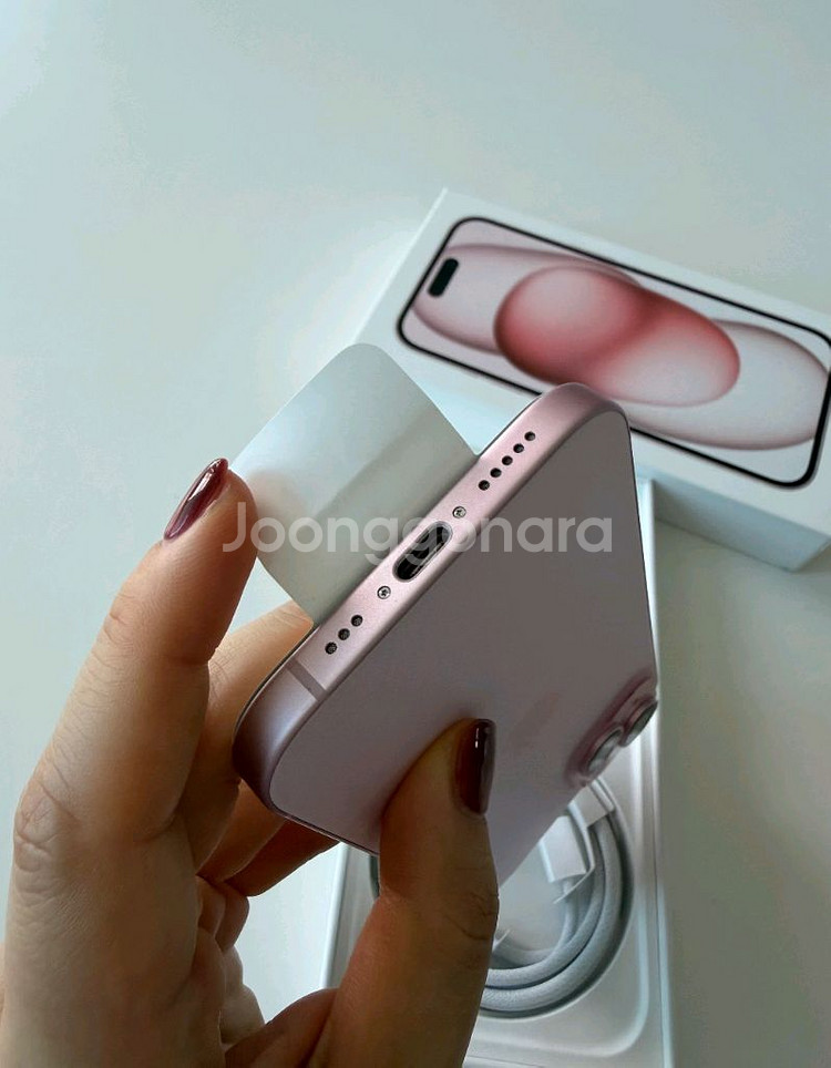 아이폰15 핑크 128gb S+급 풀박 에어쟈켓 필름--8