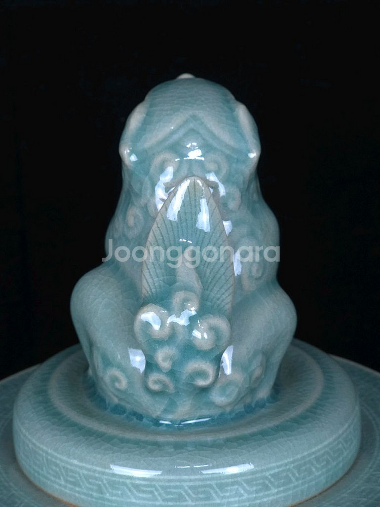 해강 유근형 청자사자향로 도자기--4