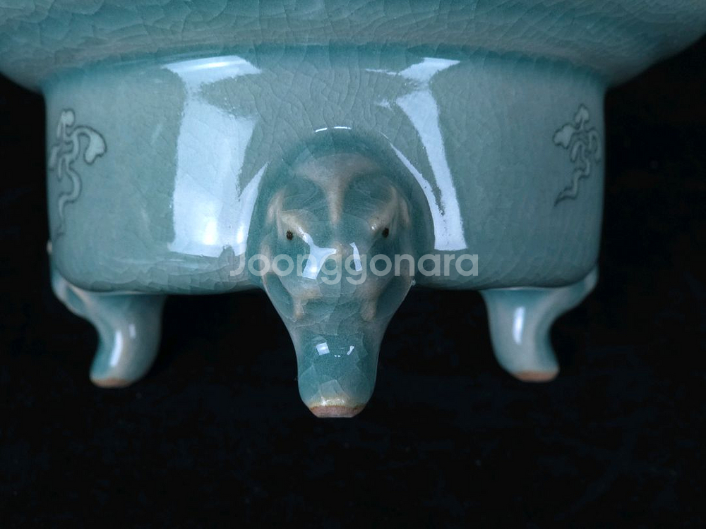 해강 유근형 청자사자향로 도자기--7