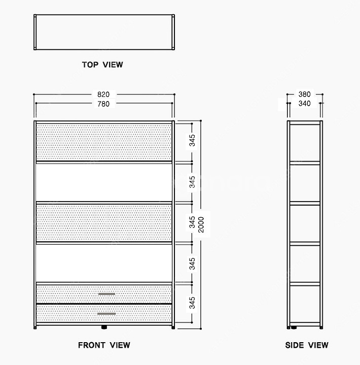 두닷 콰트로 5단 철제 서랍 책장 (820x2000)--3