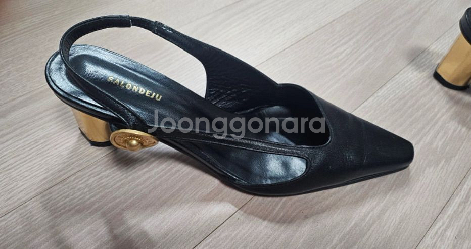 살롱드쥬 슬링백 힐 235 블랙 가죽--3
