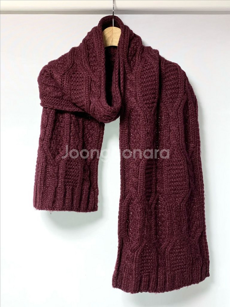 와인색 꽈배기 짜임 니트 머플러 | 목도리 마지막 인하--5