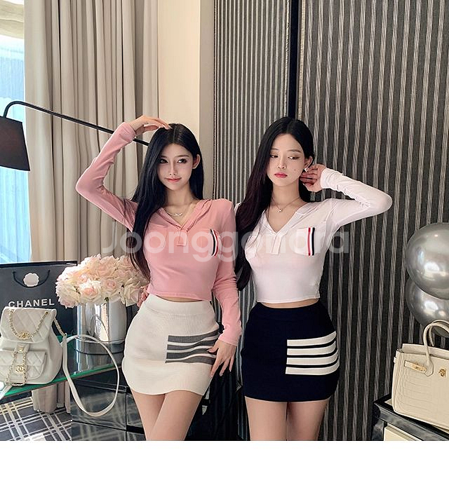 수입 톰 줄무늬 니트 미니스커트--0