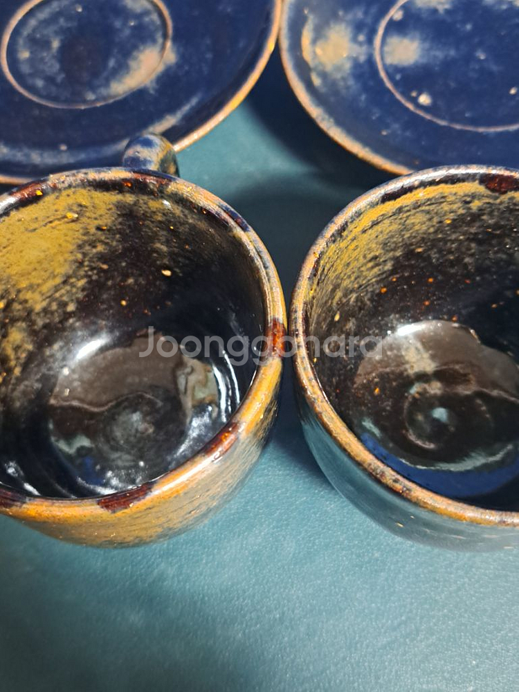 신한균 흑유 부부잔 세트. 도자기 커피잔.--9