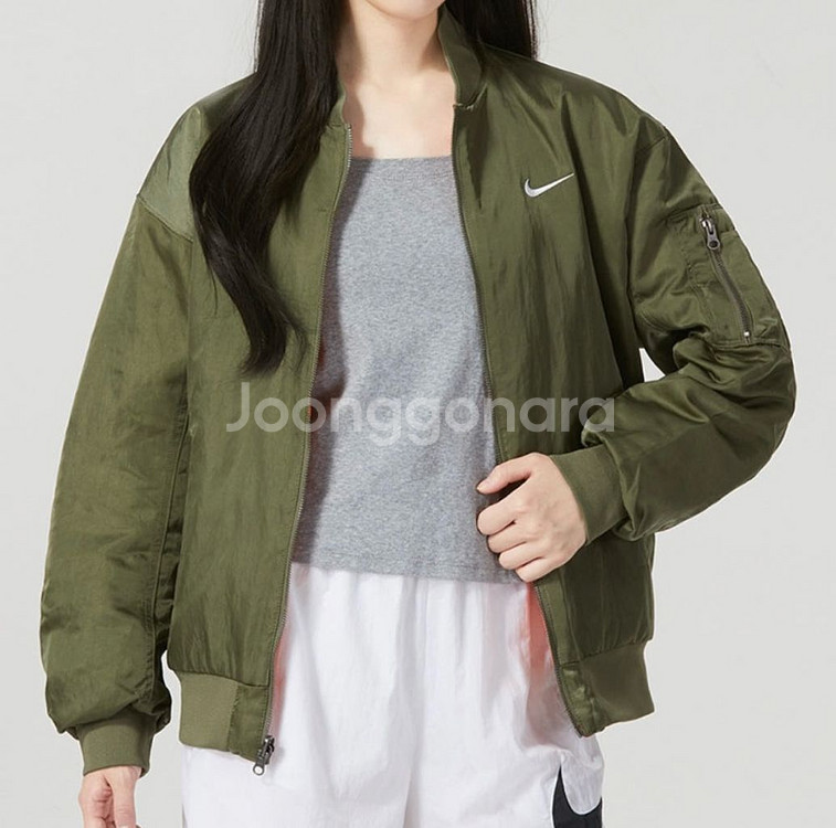 (W) 나이키 NSW 리버시블 바시티 봄버 자켓 올리브--0