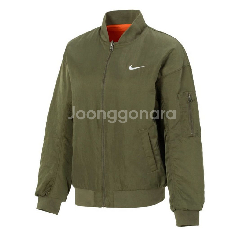 (W) 나이키 NSW 리버시블 바시티 봄버 자켓 올리브--3