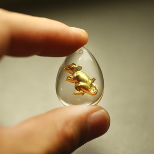 새 쥐 24K 순금 크리스탈 황금 목걸이