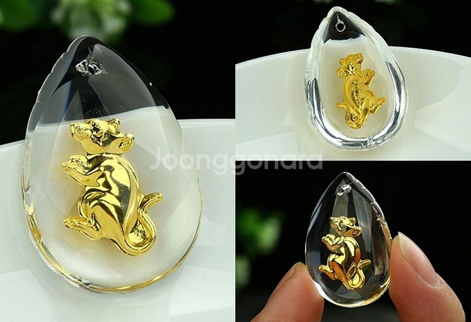 새 쥐 24K 순금 크리스탈 황금 목걸이--1