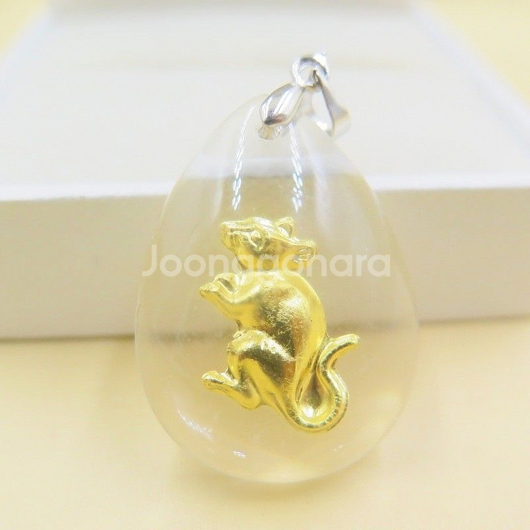 새 쥐 24K 순금 크리스탈 황금 목걸이--2