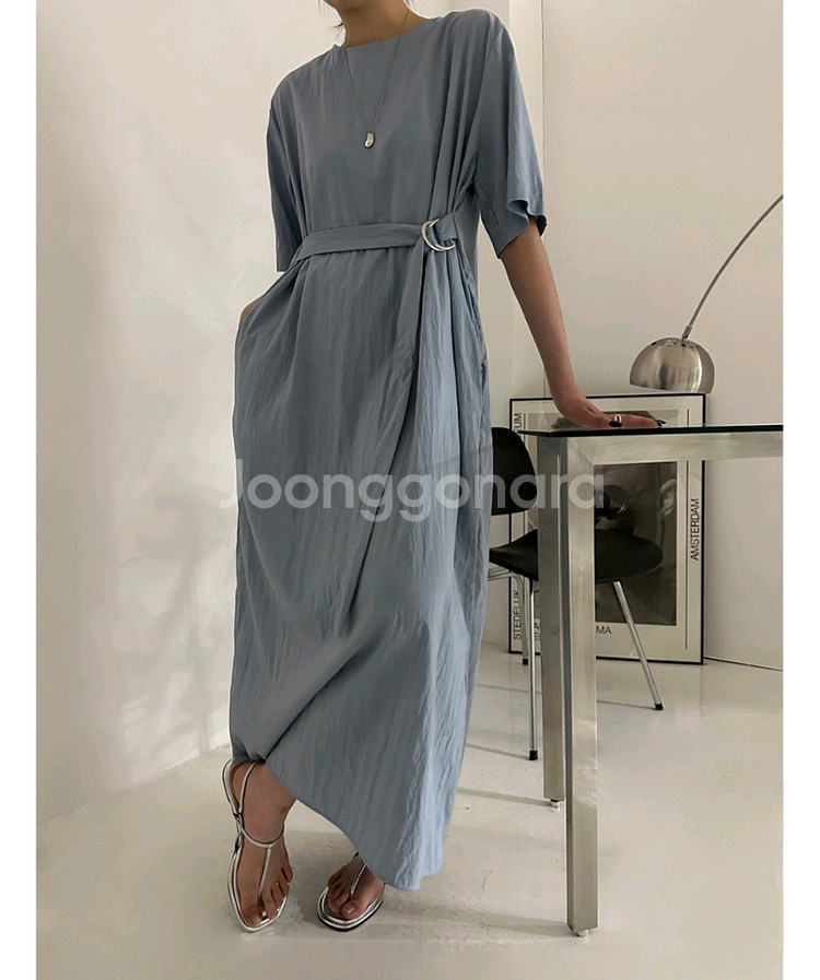 오브더나인 바스락 벨트 롱원피스--3