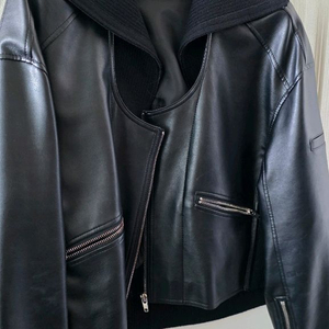 시스템 가죽 레더 자켓 니트 레이어드