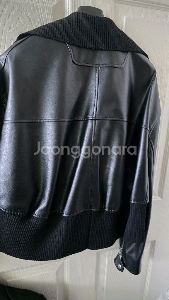 시스템 가죽 레더 자켓 니트 레이어드--3