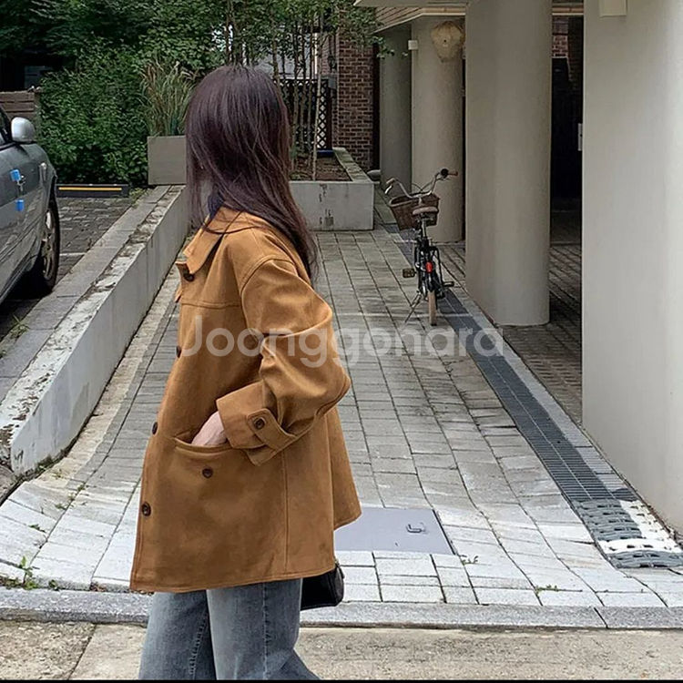 모어렌 라엔 스웨이드 싱글 하프 자켓--1