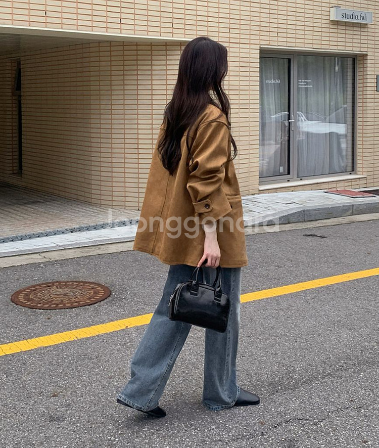 모어렌 라엔 스웨이드 싱글 하프 자켓--2