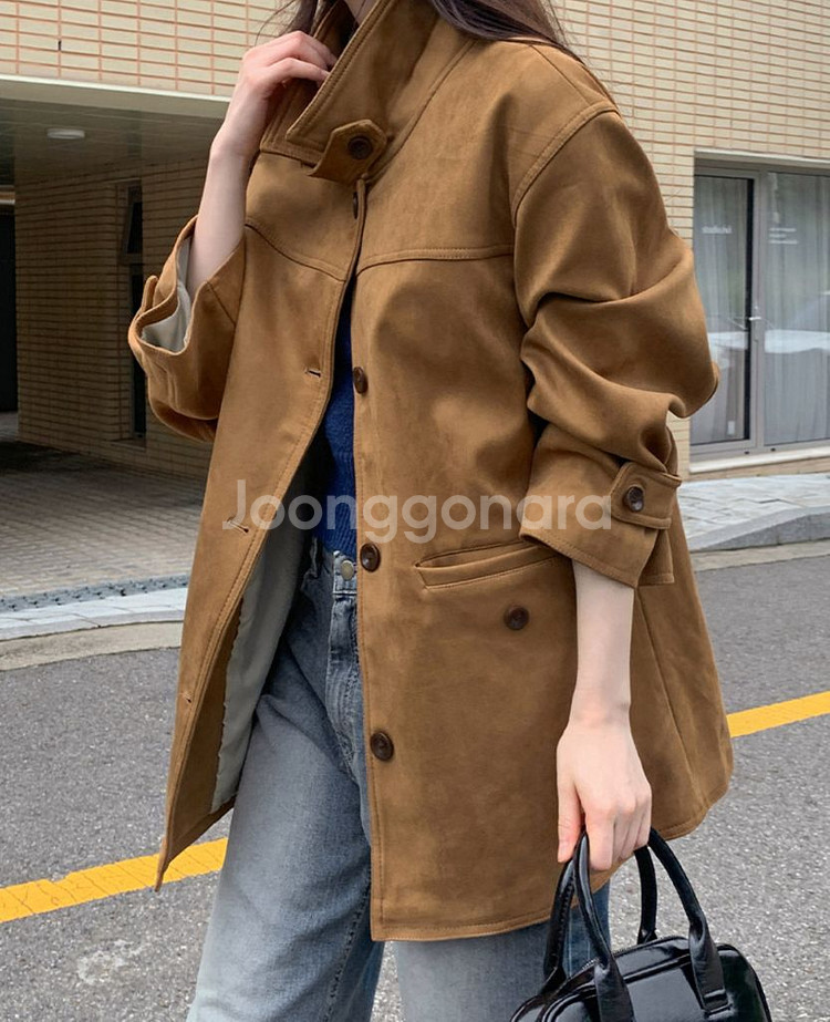 모어렌 라엔 스웨이드 싱글 하프 자켓--3