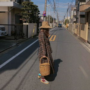 율하네 체크 린넨 원피스 브라운 (160)