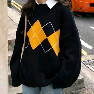 아가일 니트 도톰 여성니트 스웨터