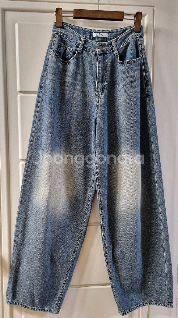BIND 워싱 데미지 커브드진 벌룬 와이드 데님 청바지--0