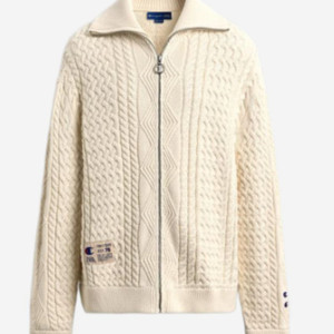 (M)자라 x 챔피온 자카드 케이블 니트 가디건 에크루