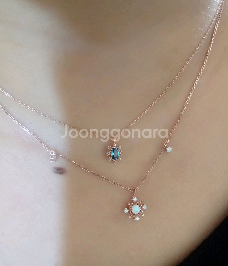 [로즈몽] 14k 런던블루&화이트 토파즈 목걸이--4