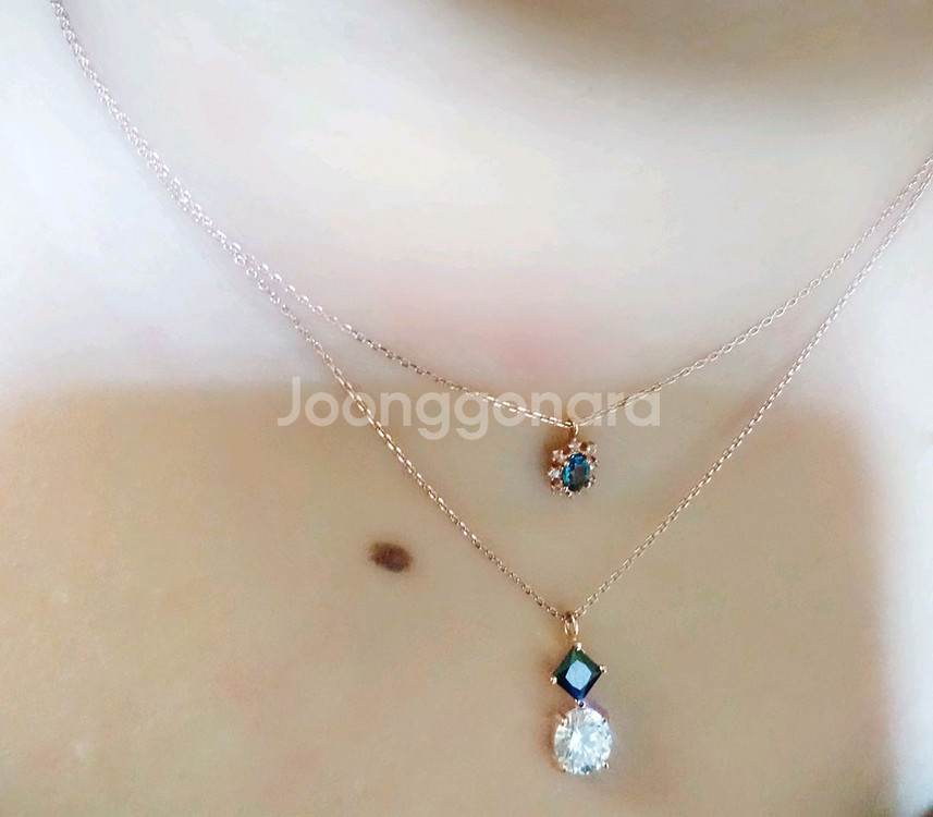 [로즈몽] 14k 런던블루&화이트 토파즈 목걸이--5