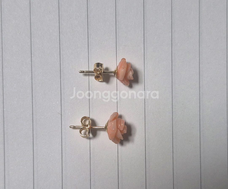 14k 천연 산호 장미 귀걸이--4