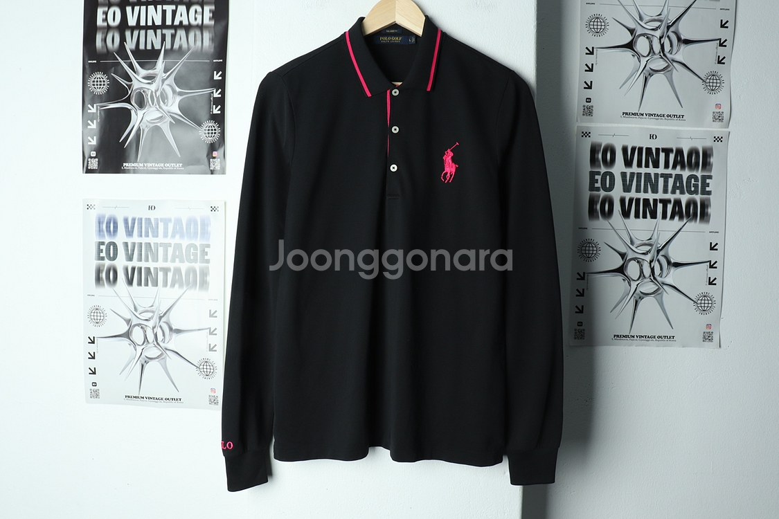 (L-XL) 폴로 랄프로렌 카라 긴팔티셔츠 블랙--1