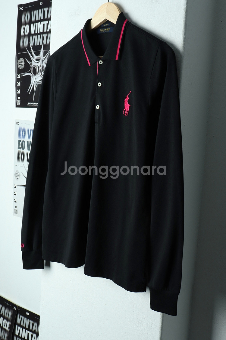 (L-XL) 폴로 랄프로렌 카라 긴팔티셔츠 블랙--0