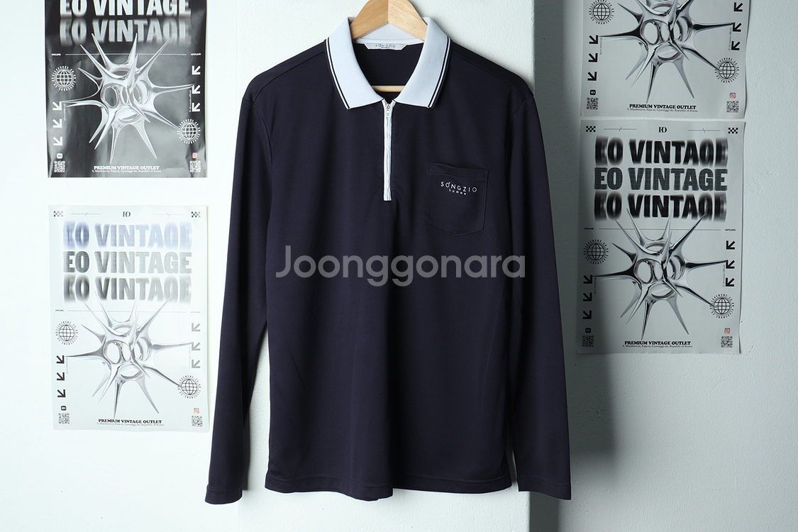 (L) 송지오 카라 긴팔티셔츠 반집업 네이비--1