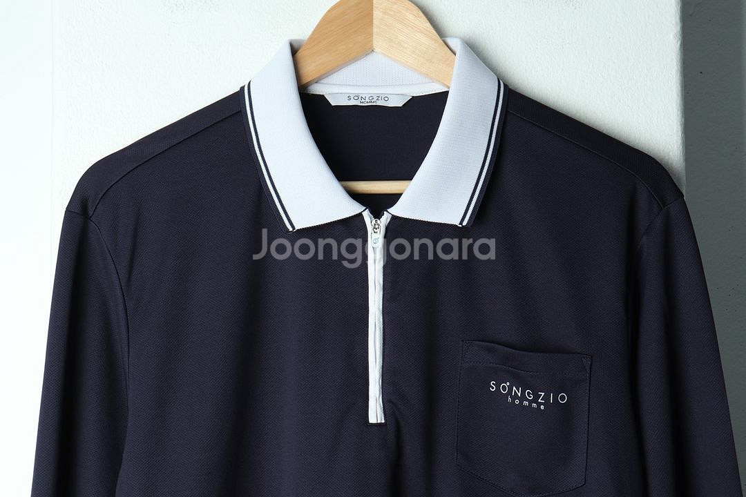 (L) 송지오 카라 긴팔티셔츠 반집업 네이비--2