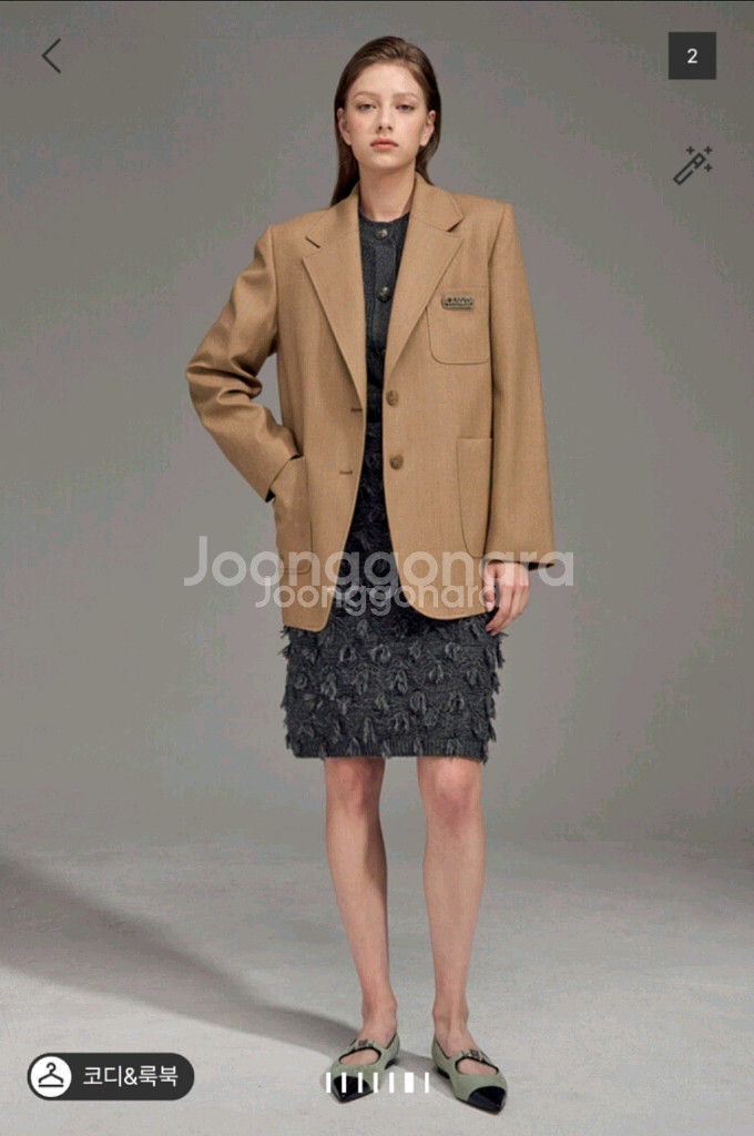 한섬 랑방[새옷]울블렌드 싱글 자켓&로고브로치--3