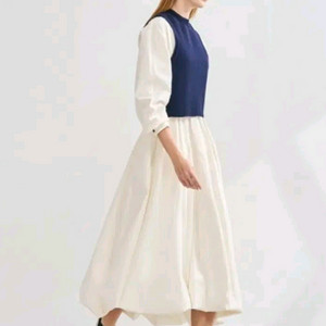 한섬 래트 니팅 블록 레이어드 니트 드레스