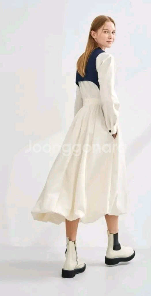 한섬 래트 니팅 블록 레이어드 니트 드레스--3