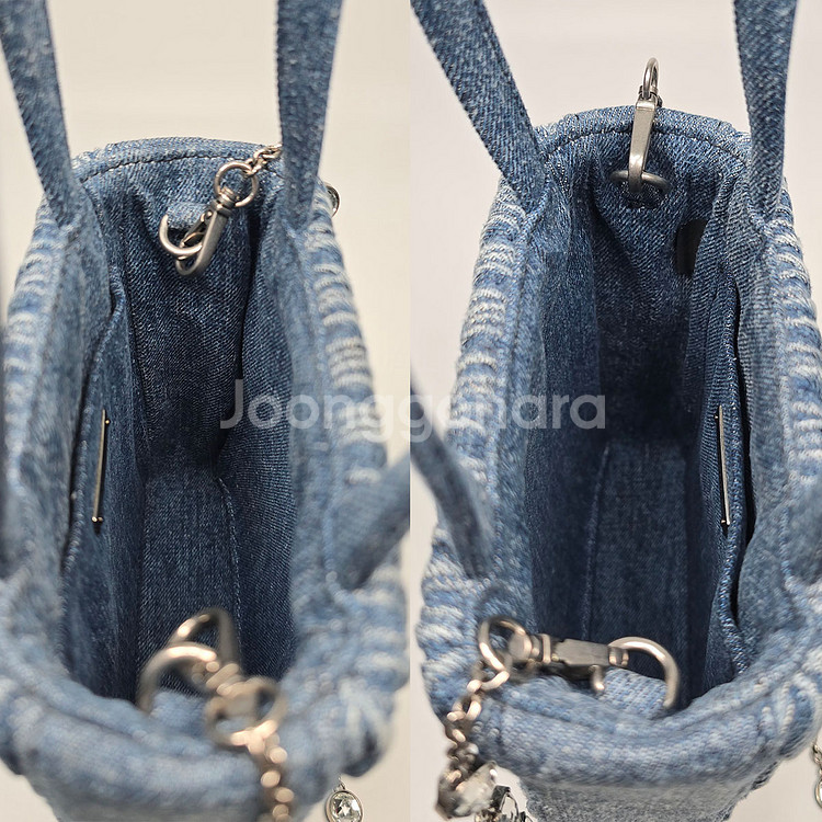 미우미우 마테라쎄 로고 데님 체인 토트백--8