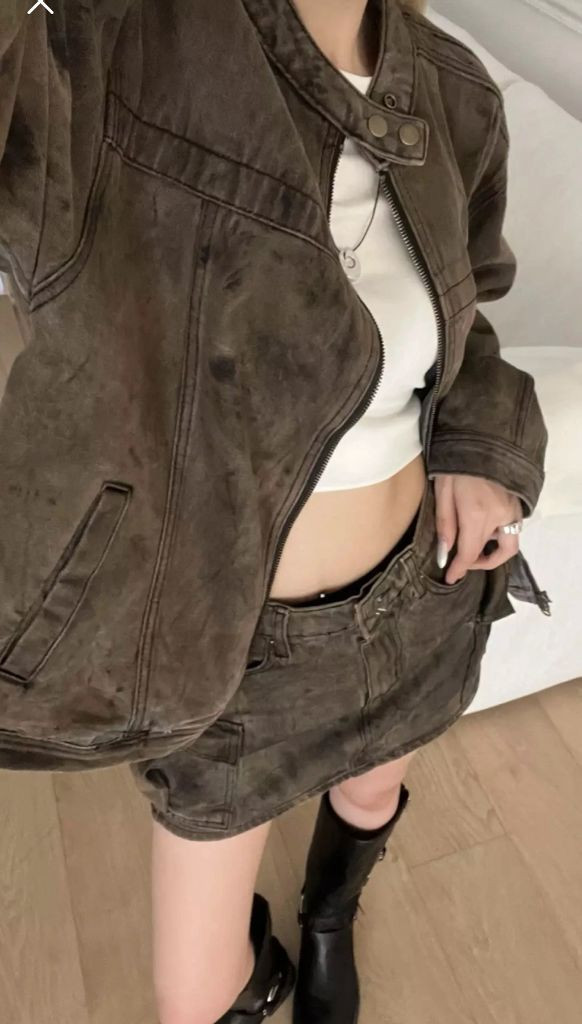 블랙업 녹워싱 데님 카고 스커트 L--1