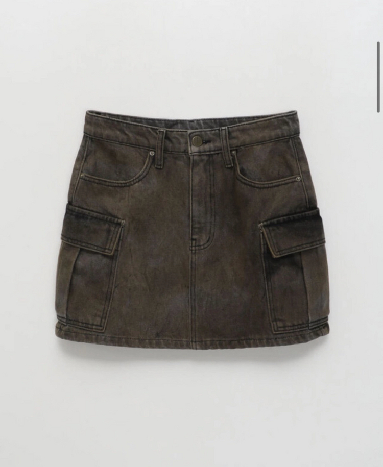 블랙업 녹워싱 데님 카고 스커트 L--3